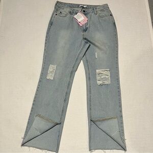 Avec Les Filles Light Blue women’s Distressed Flare Jeans 31